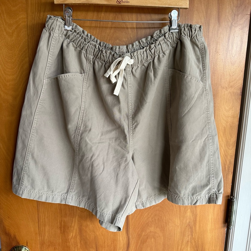 aerie Drawstring Cotton Shorts in Light Taupe